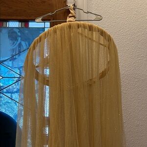 PB Teen Glitter Gold Tulle Canopy for bed.  EUC